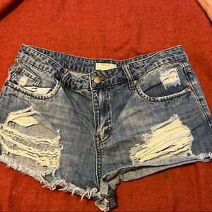 Sun & Shadow Blue Distressed Jean Shorts cutoffs